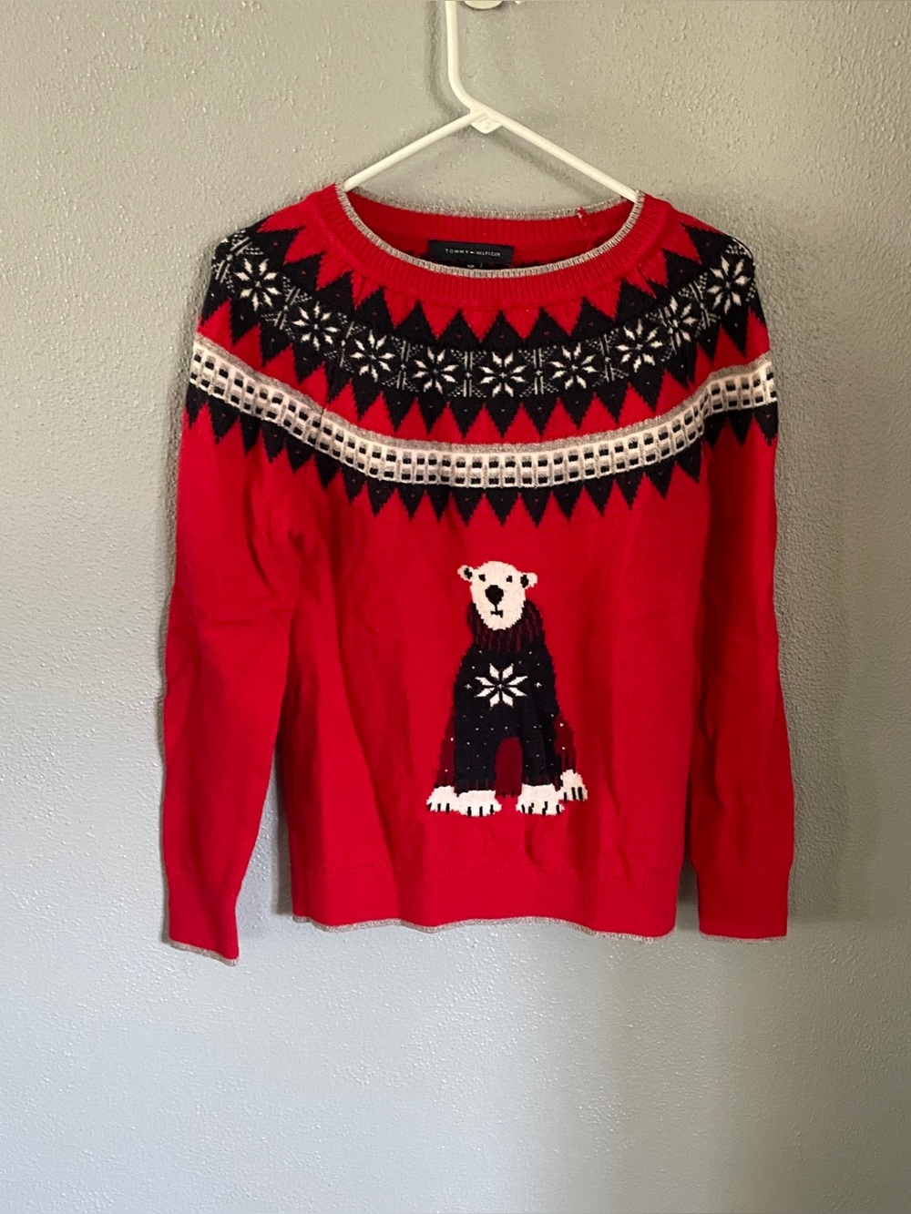 Tommy Hilfiger Red Polar Bear Crewneck Knit Christmas Sweater Women’s Size S